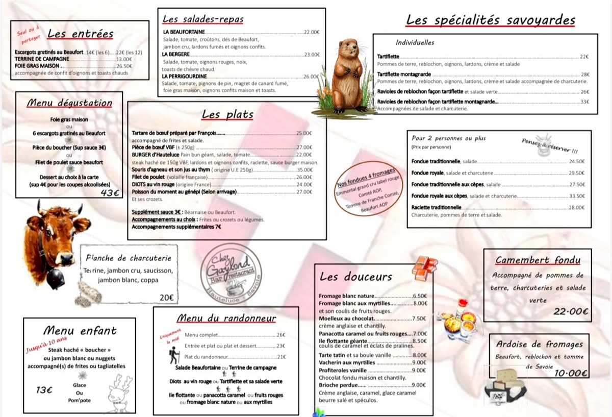Carte été 2026 Carte restaurant chez Gaylord pour l'été 2026